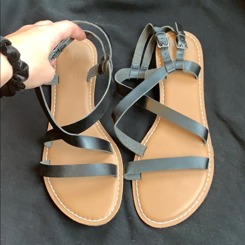 Black double strap sandals